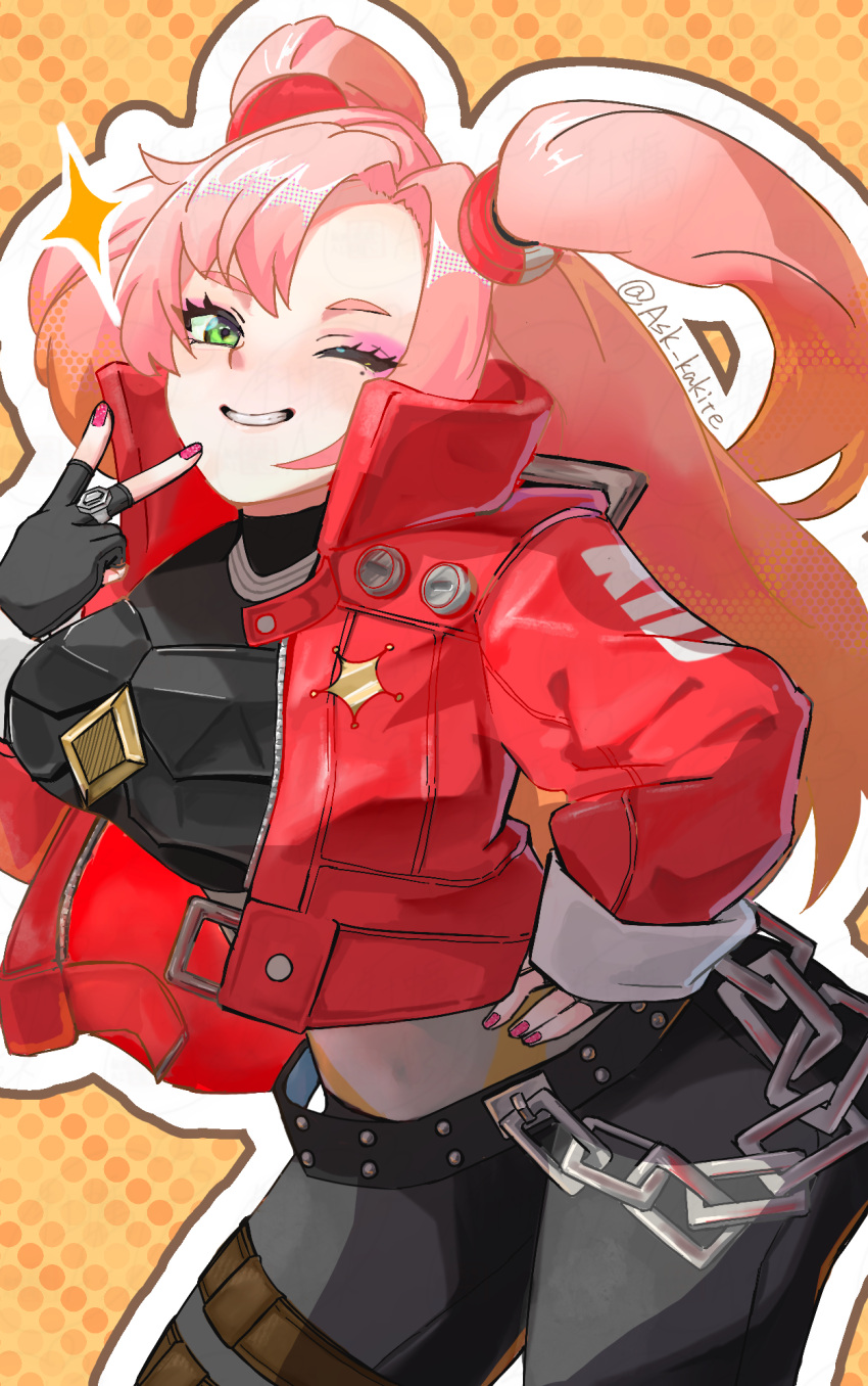 1girl, billy_kid_(cosplay), costume_switch, long_hair, nicole_demara, smile, v, zenless_zone_zero