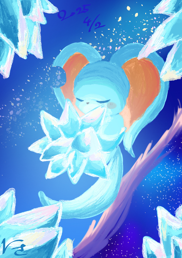 blue_theme, blush_stickers, closed_eyes, crystal, dated, elfilin, holding, holding_crystal