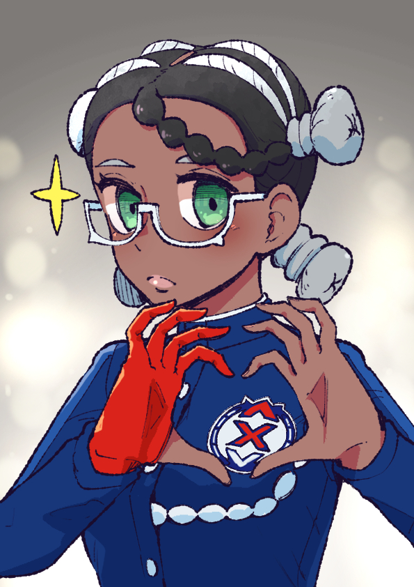 1girl, amarys_(pokemon), black_hair, blue_jacket, buttons, closed_mouth, commentary_request, dark-skinned_female
