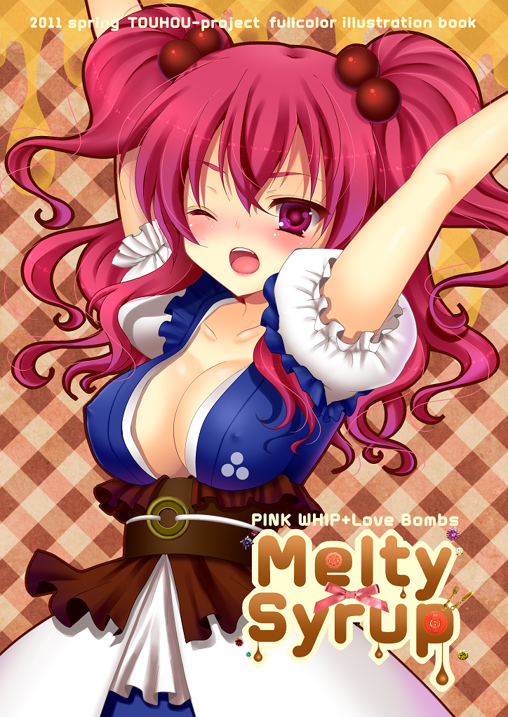 breasts, cleavage, hair_bobbles, hair_ornament, long_hair, momose_rin, onozuka_komachi, pink_hair