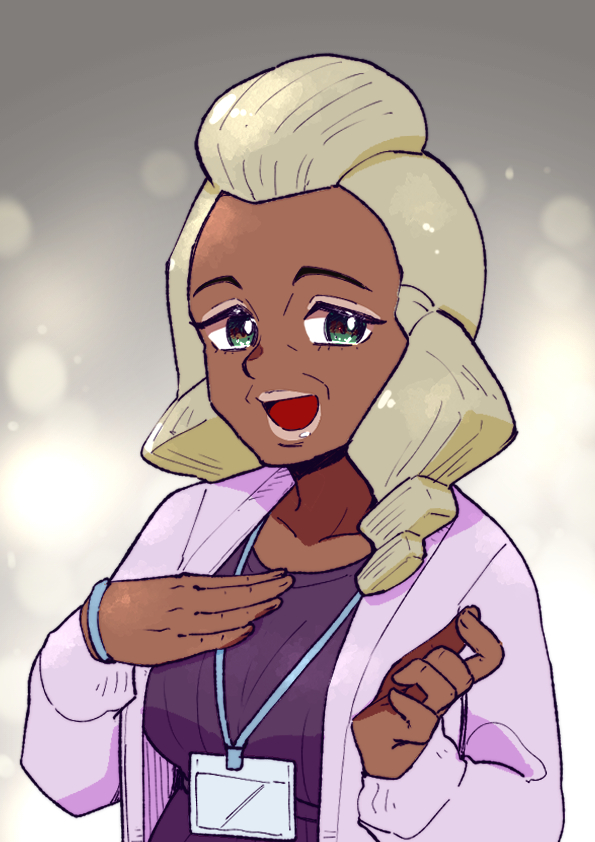 1girl, :d, blonde_hair, bracelet, cardigan, commentary_request, dark-skinned_female, dark_skin