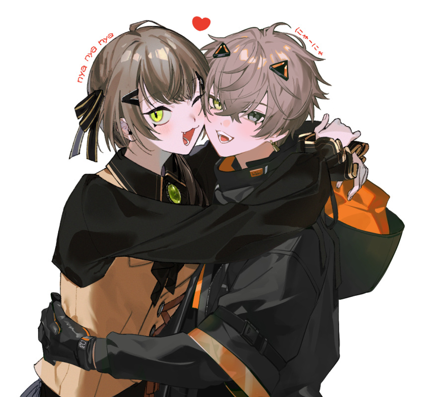 2boys, ;3, ;d, alban_knox, alban_knox_(1st_costume), alban_knox_(4th_costume), black_coat, black_gloves