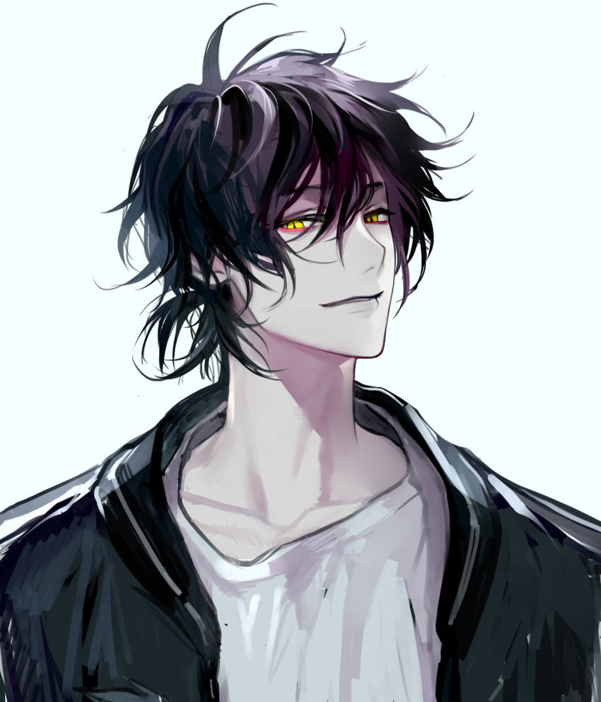 1boy, bishounen, black_hair, black_jacket, cheng_xiaoshi, collarbone, hair_between_eyes, highres