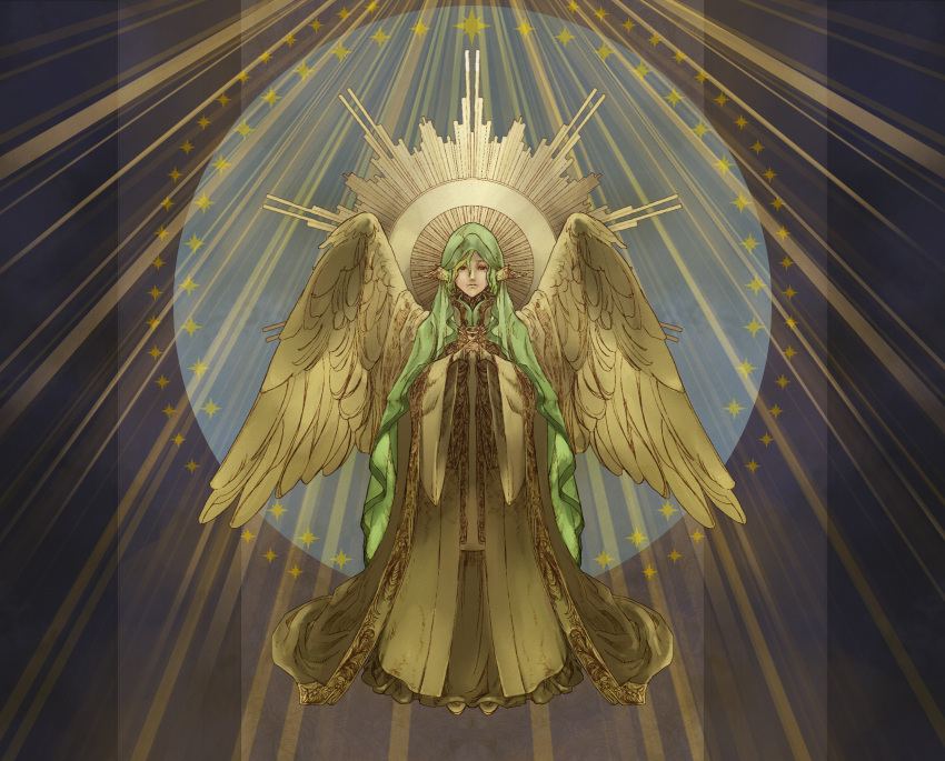 1girl, 55dopl3e, angel_wings, commentary, dress, elin_(game), elona, expressionless