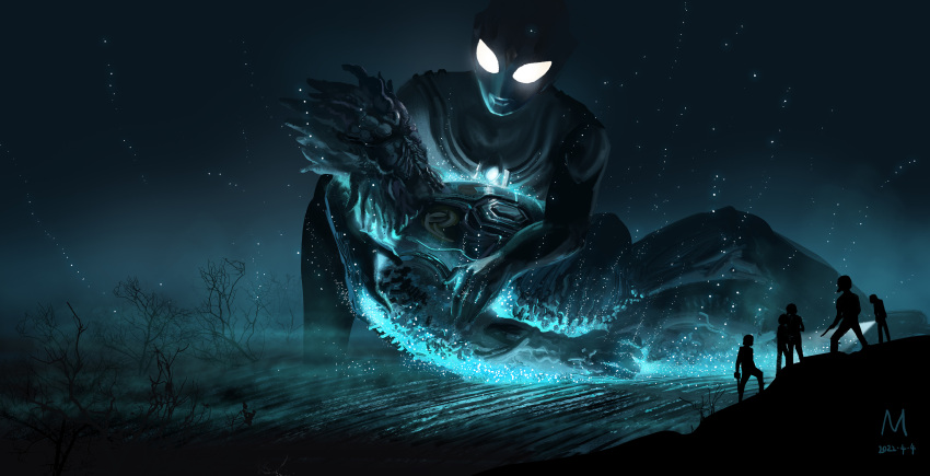 1girl, 6+boys, absurdres, alien, armor, bare_tree, breastplate, chinese_commentary