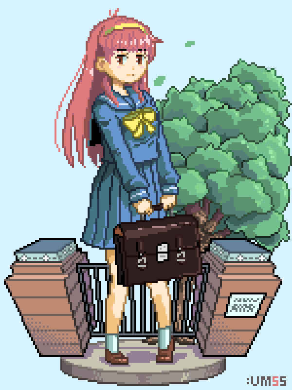 1girl, animated, animated_gif, artist_name, bag, blinking, blue_sailor_collar, blue_sleeve_cuffs