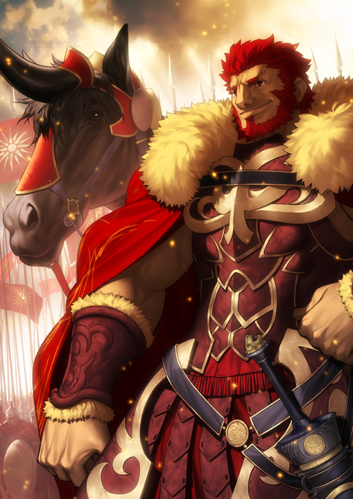 1boy, arm_at_side, armor, beard, bracer, breastplate, cape, clenched_hand