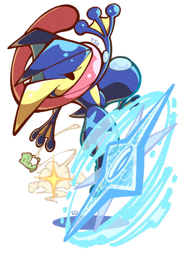 04sora40, chibi, full_body, greninja, long_tongue, pokemon, pokemon_(creature), pokemon_focus