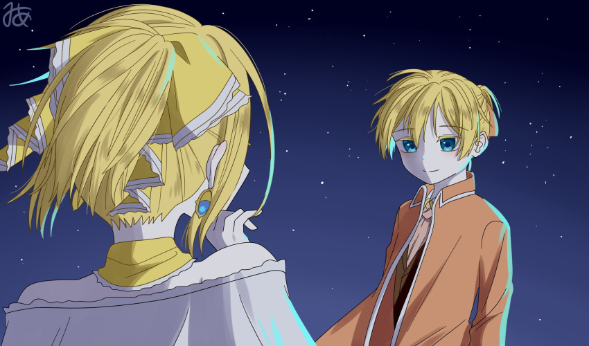 1boy, 1girl, 5mime5, aku_no_meshitsukai_(vocaloid), aku_no_musume_(vocaloid), allen_avadonia, aqua_eyes, ascot