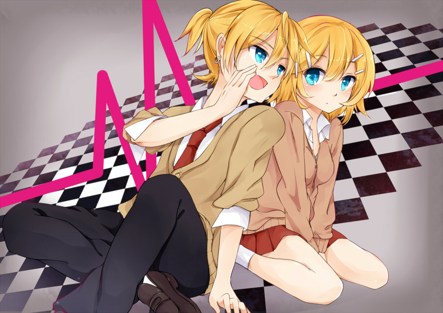 1boy, 1girl, blonde_hair, blue_eyes, bow, hair_ornament, hairclip, hazuki_natsu