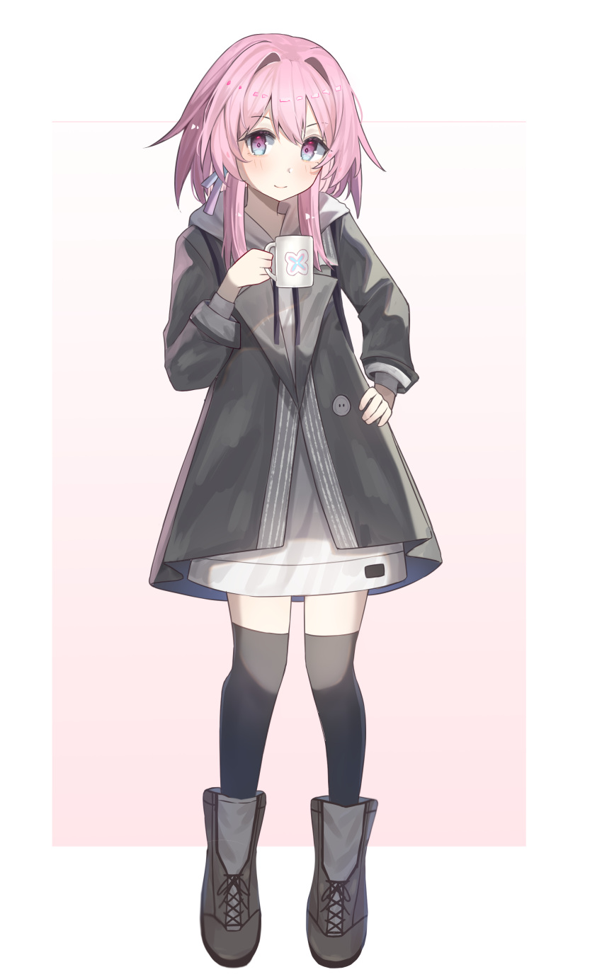 1girl, absurdres, amatsukaze_(hinamatsuri)_(kancolle), amatsukaze_(kancolle), amatsukaze_(kancolle)_(cosplay), black_boots, black_coat, black_thighhighs