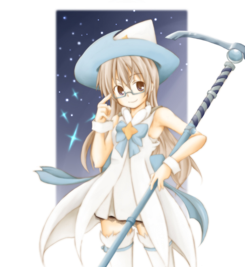 aoi_(houkago_no_pleiades)_(cosplay), blonde_hair, brown_eyes, cosplay, crossover, eila_ilmatar_juutilainen, glasses, hat