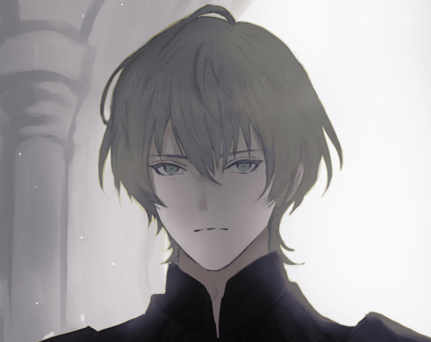 1boy, armor, black_armor, byleth_(fire_emblem), byleth_(male)_(enlightened)_(fire_emblem), byleth_(male)_(fire_emblem), closed_mouth, commentary_request