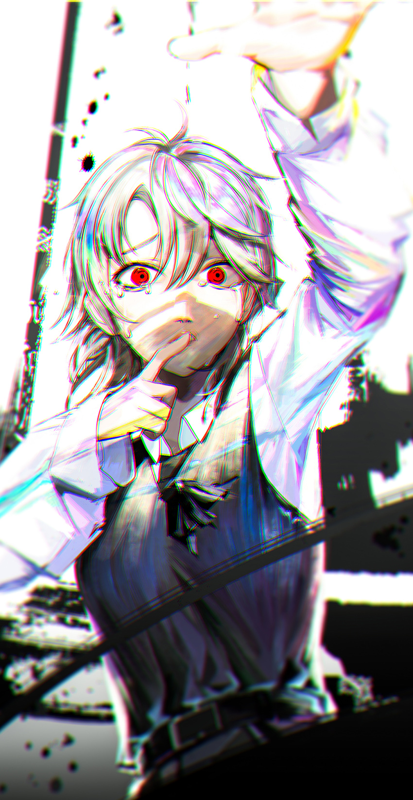 1girl, black_dress, chainsaw_man, collared_shirt, commentary_request, dress, fourth_east_high_school_uniform, highres
