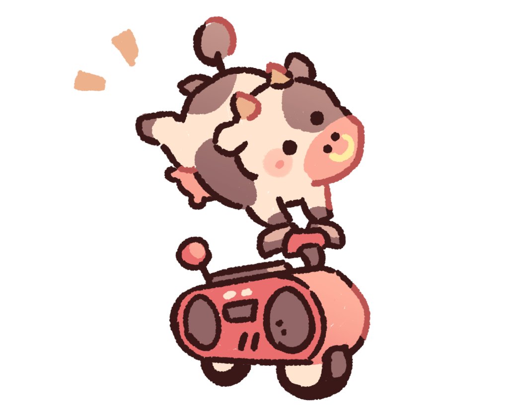 animal, animal_focus, blush_stickers, commentary, cow, cow_horns, english_commentary, horns