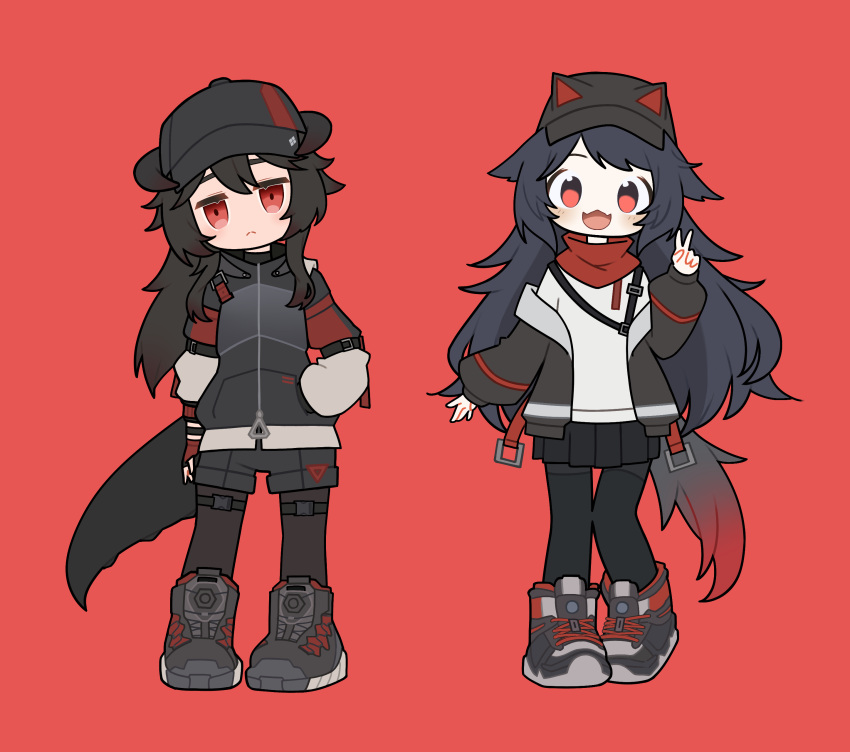2girls, :<, :3, :d, absurdres, animal_ear_headwear, animal_ears, animal_hat