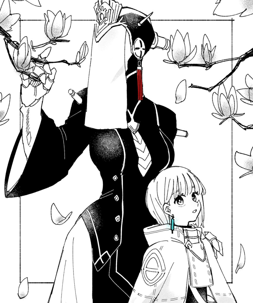 2girls, android, cloak, dress, earrings, ender_lilies_quietus_of_the_knights, ender_magnolia_bloom_in_the_mist, highres