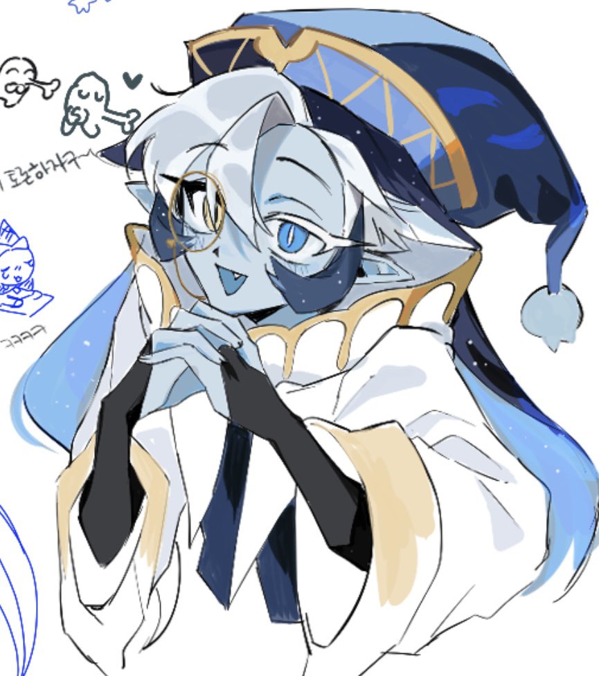 1boy, blue_eyes, blue_hair, blue_skin, colored_skin, cookie_run, cookie_run:_kingdom, hat