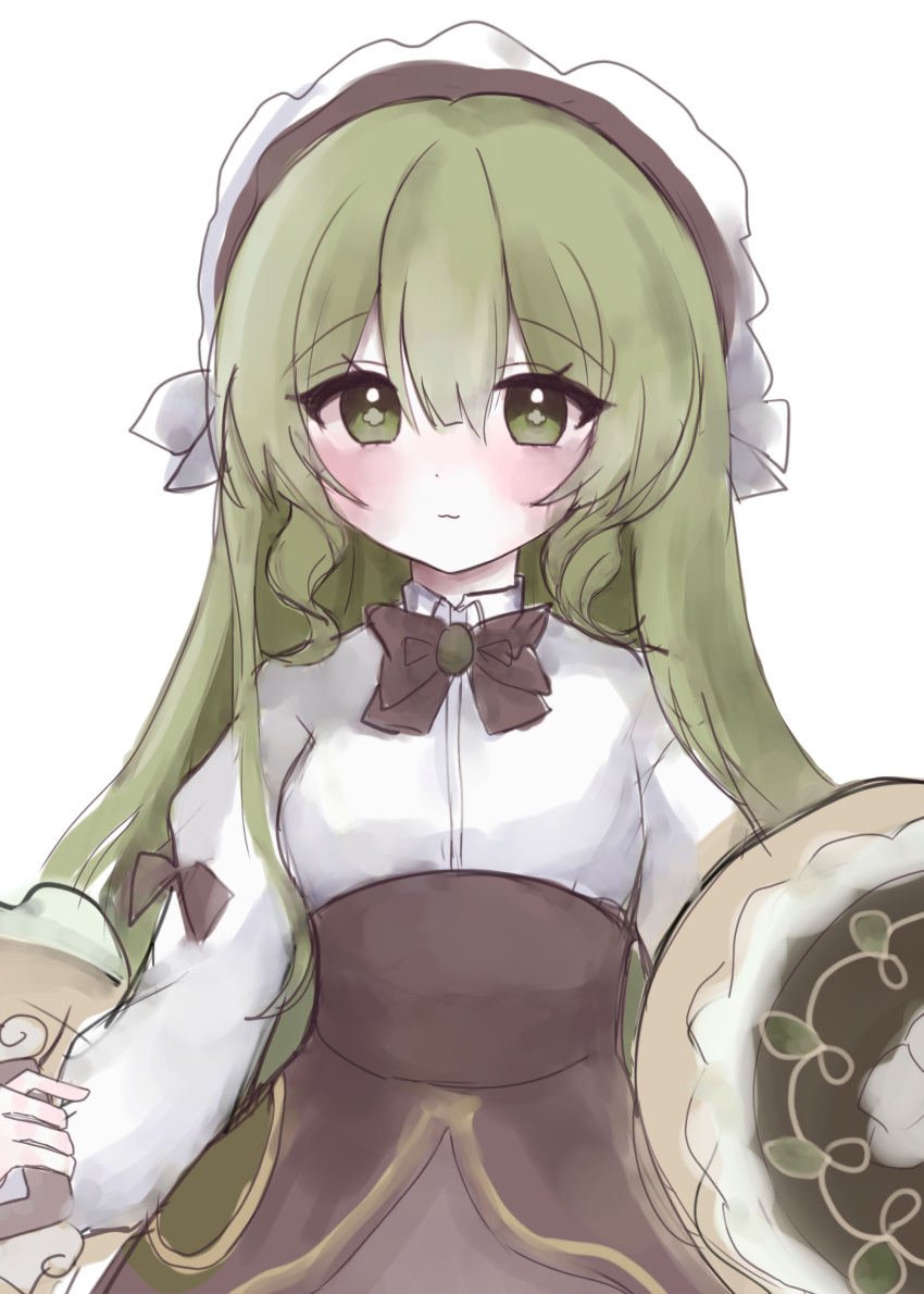 1girl, a_xme, absurdres, aegyo_sal, cookie_run, cookie_run:_kingdom, dress, green_eyes