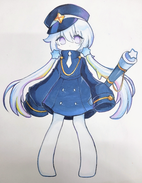 1girl, a_xme, black_hat, buttons, colored_skin, cookie_run, cookie_run:_kingdom, dress