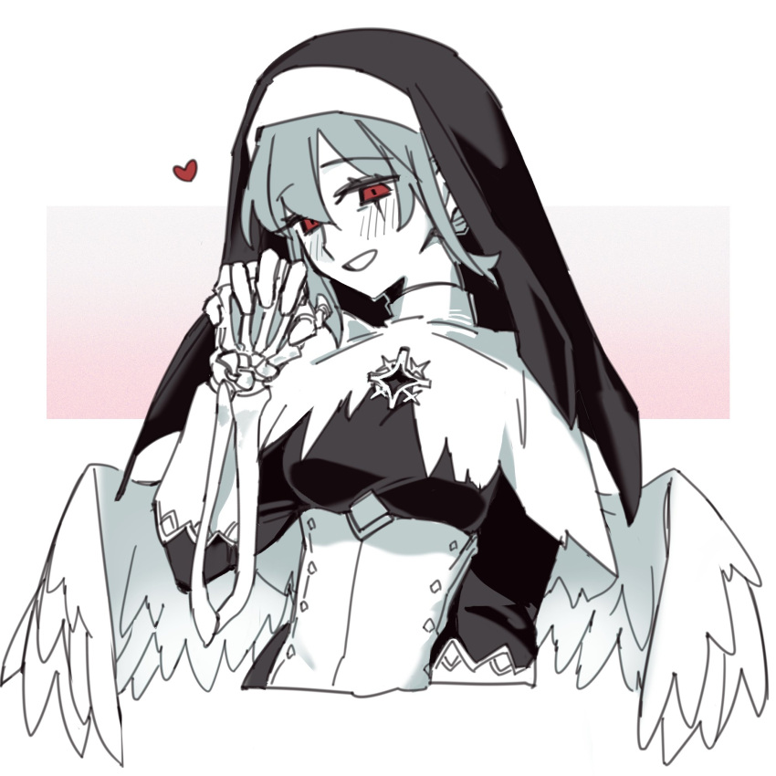1girl, blush, ender_lilies_quietus_of_the_knights, feathered_wings, gloves, guardian_silva, heart, highres