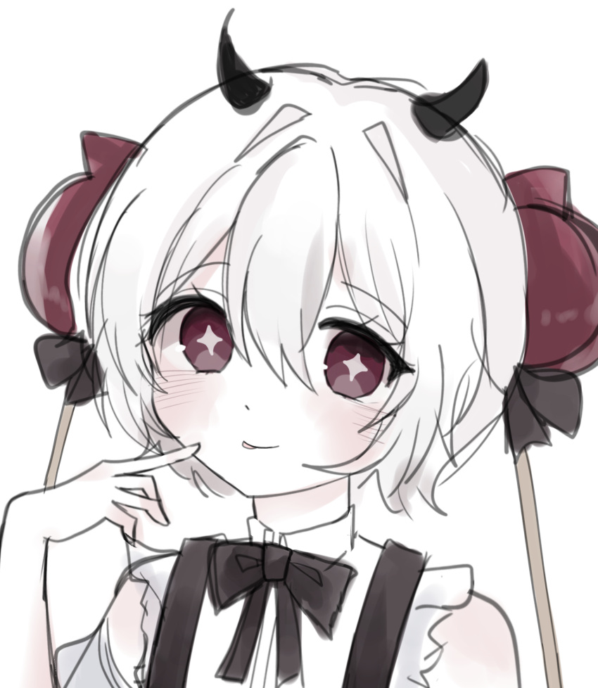 1girl, a_xme, black_bow, black_bowtie, black_dress, bow, bowtie, candy_apple