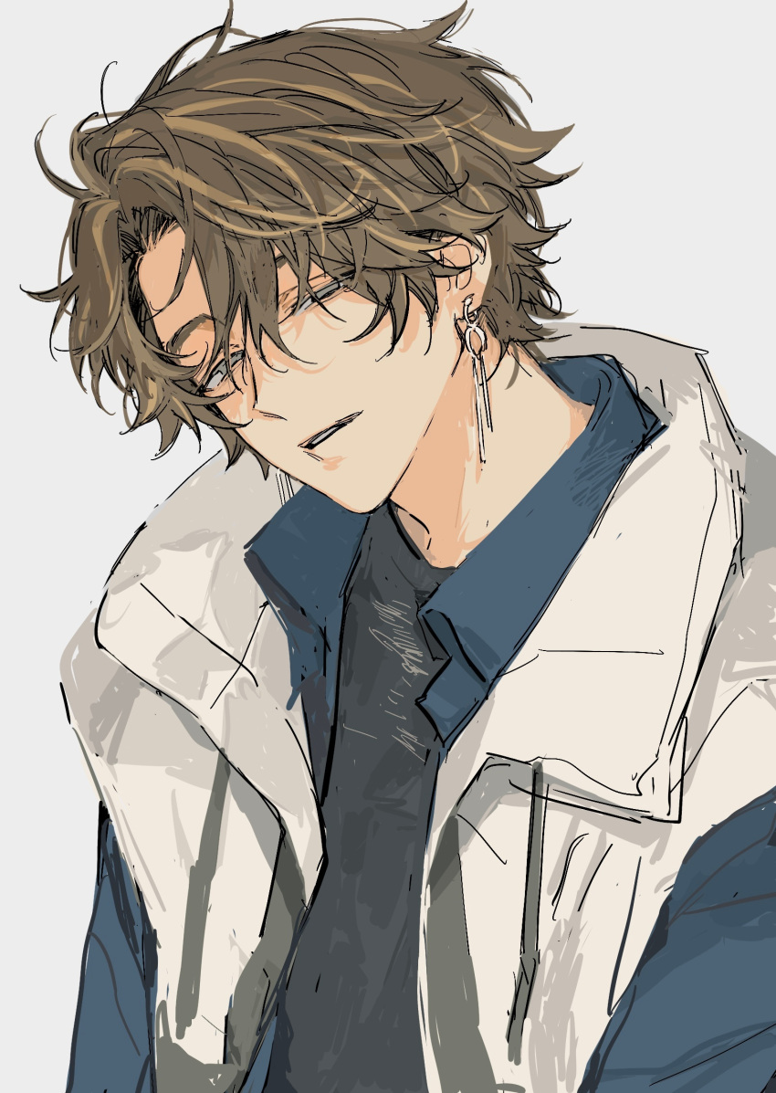 1boy, brown_hair, earrings, highres, hood, hoodie, jewelry, kamen_rider