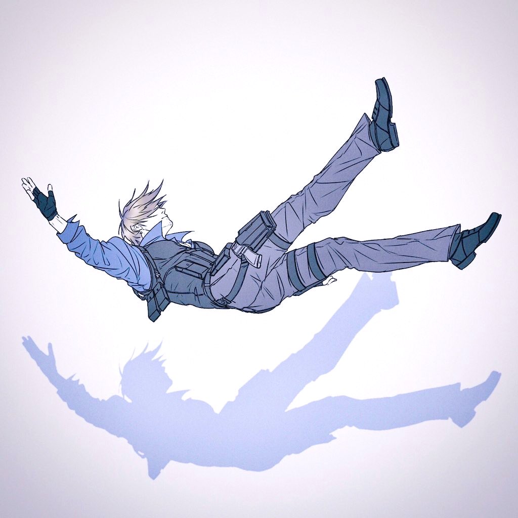 1boy, an_chovy, black_gloves, black_pants, black_shoes, blonde_hair, blue_shirt, bulletproof_vest