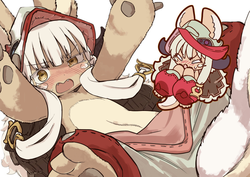 1other, absurdres, animal_ears, blush, body_fur, brown_fur, commentary_request, ears_through_headwear