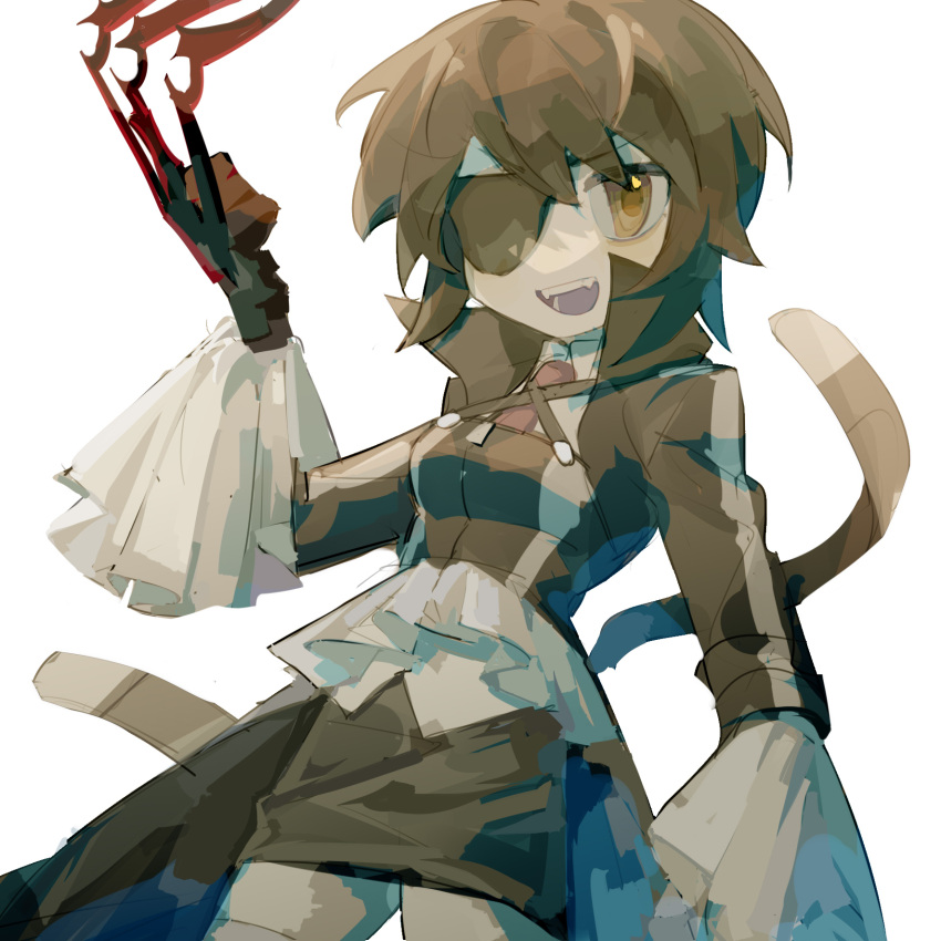 1girl, black_gloves, black_hair, claws, commentary, cropped_legs, cscarus, eyepatch