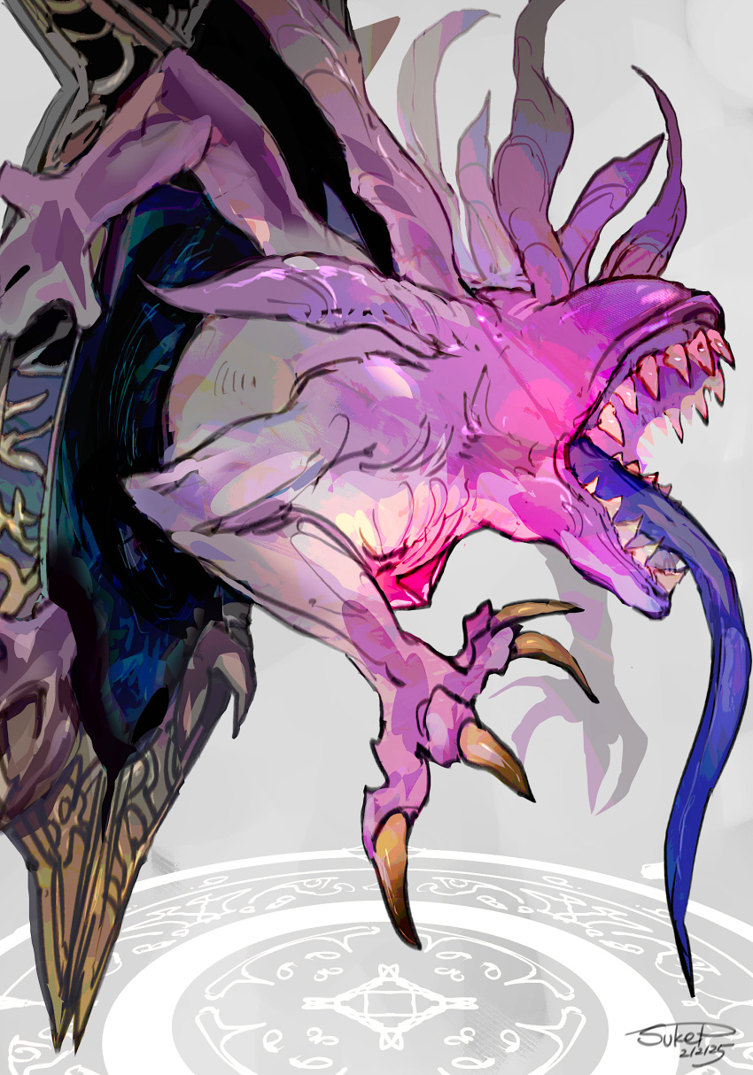 absurdres, blue_tongue, claws, colored_skin, colored_tongue, commentary_request, dated, dragon_quest