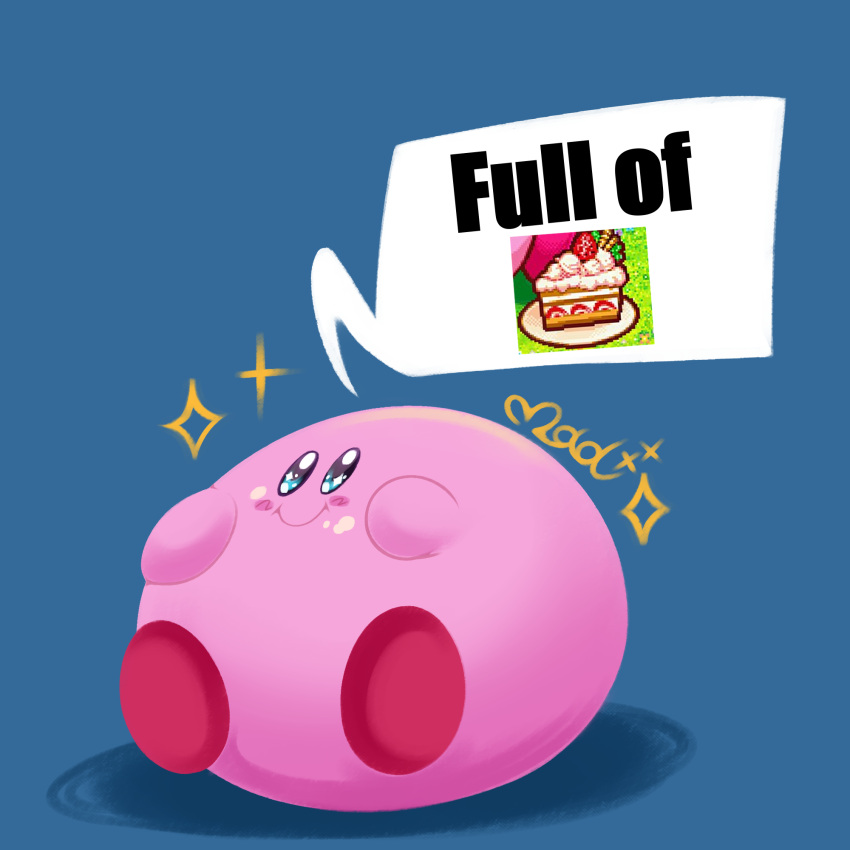 blue_background, blush_stickers, cake, cake_slice, colored_skin, food, full_of_soup_(meme), highres