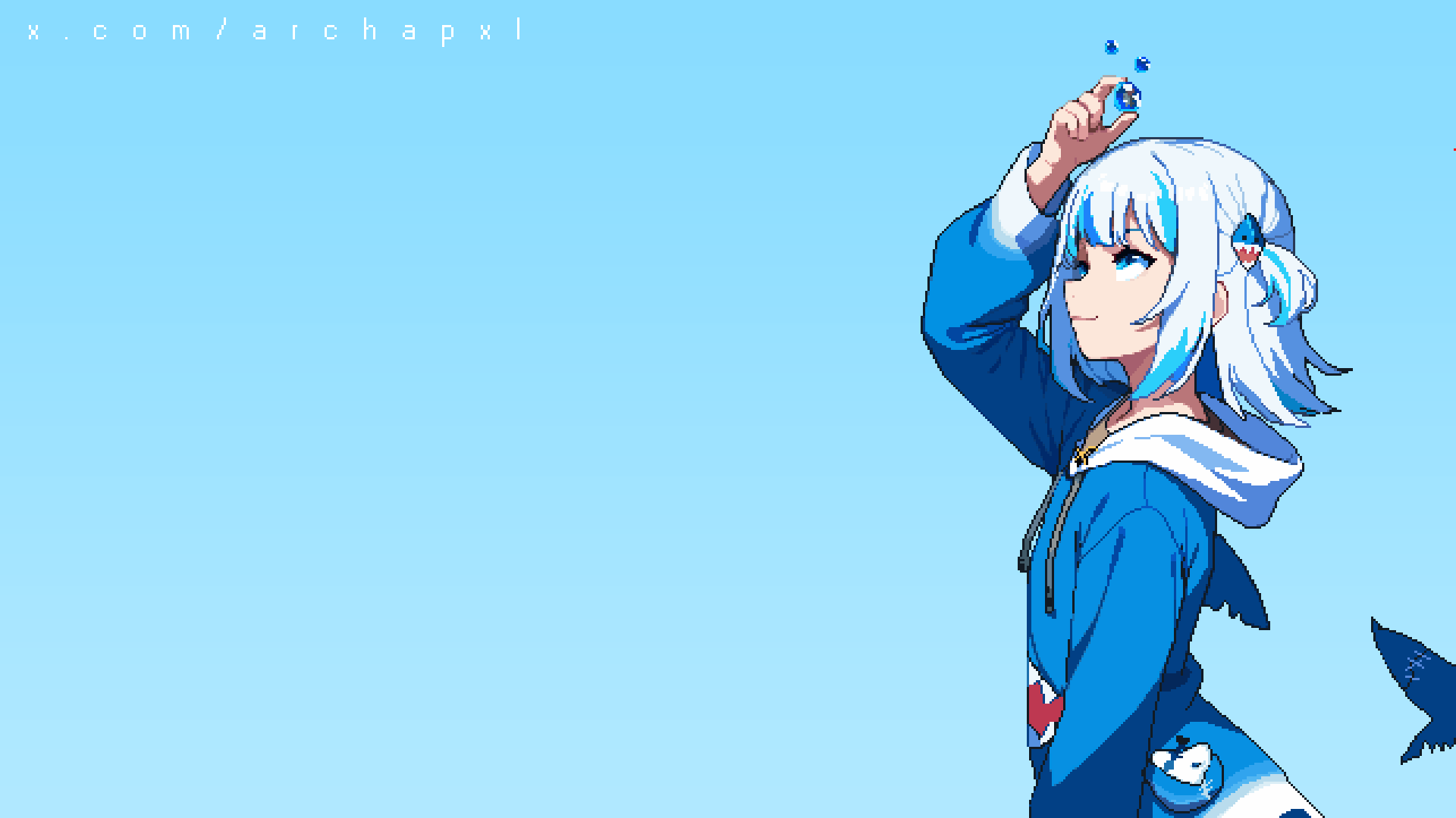1girl, animal_hood, archapxl, blue_hair, blue_hoodie, bubble, commentary, from_side