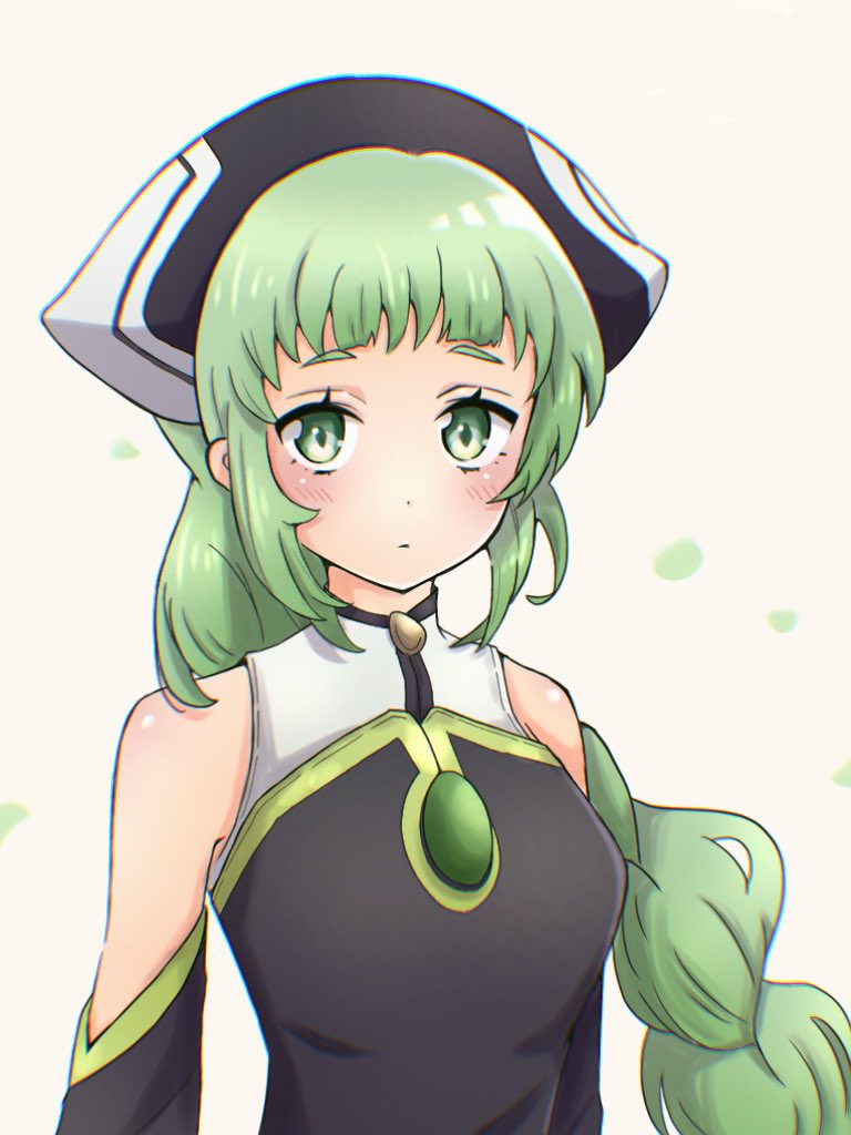 1girl, closed_mouth, commentary_request, gem, green_eyes, green_gemstone, green_hair, kazunokoumaa_(mymyabyss), long_hair, solo, standing, tabatha_(tales), tales_of_(series), tales_of_symphonia, upper_body