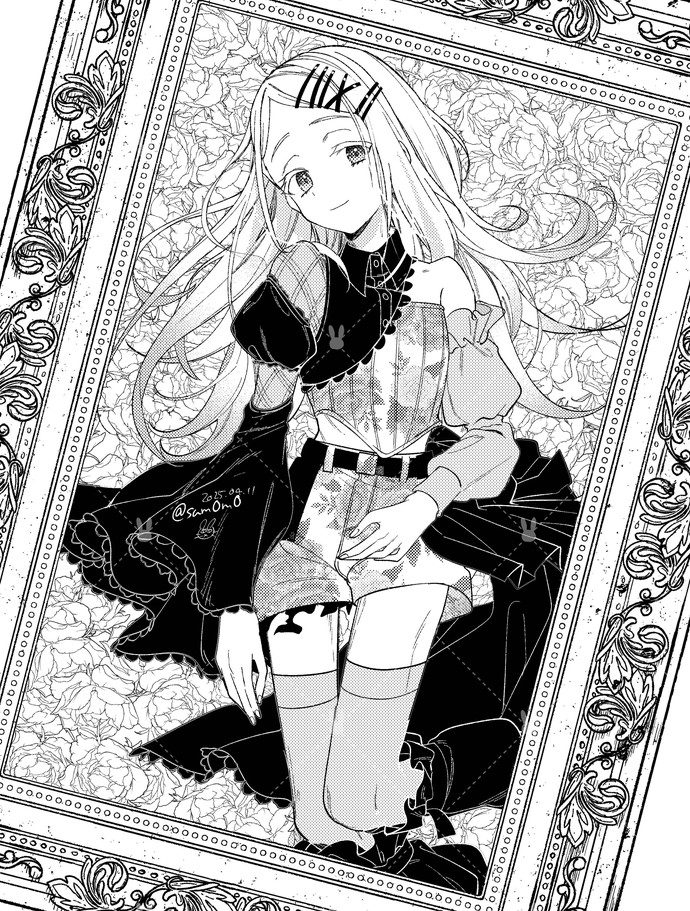 1girl, commentary_request, flat_chest, gakuen_idolmaster, greyscale, idolmaster, long_hair, looking_at_viewer