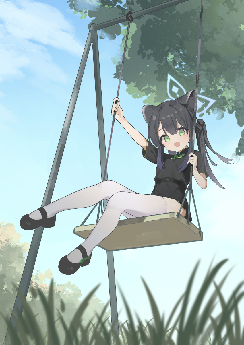 1girl, absurdres, animal_ear_fluff, animal_ears, biluoyao, black_dress, black_hair, black_shoes