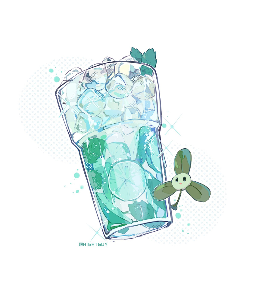artist_name, black_eyes, blover_(plants_vs_zombies), clover, commentary, cup, drink, drinking_glass