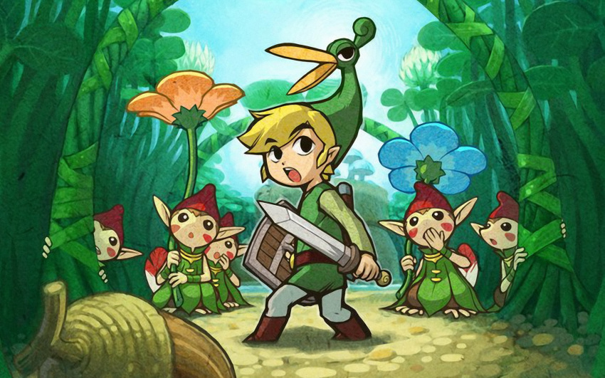acorn, ezlo, flower, forest, highres, link, minish, sword