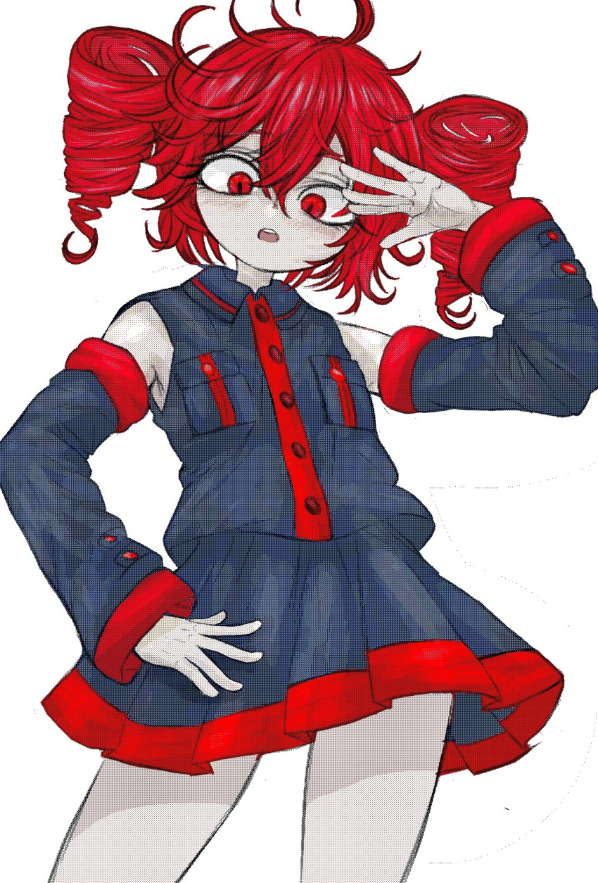 1girl, bare_shoulders, black_shirt, black_sleeve_cuffs, breast_pocket, collared_shirt, detached_sleeves, drill_hair