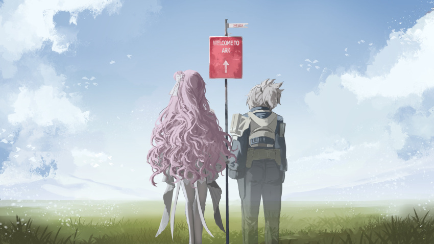 2girls, absurdres, armor, armored_bodysuit, arrow_(symbol), belt_pouch, bird, black_pants