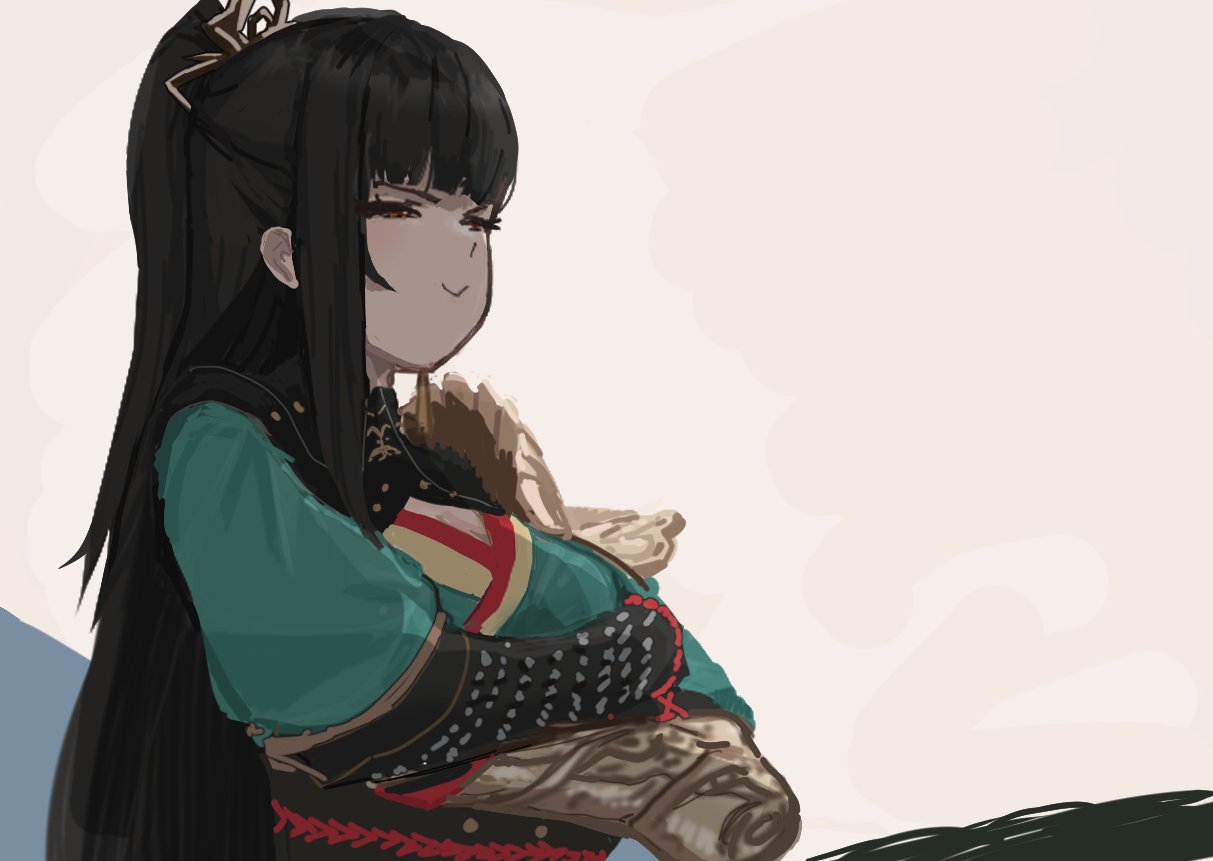 1girl, black_hair, clich51368861, closed_eyes, crossed_arms, girls'_frontline_2:_exilium, girls_frontline, high_ponytail