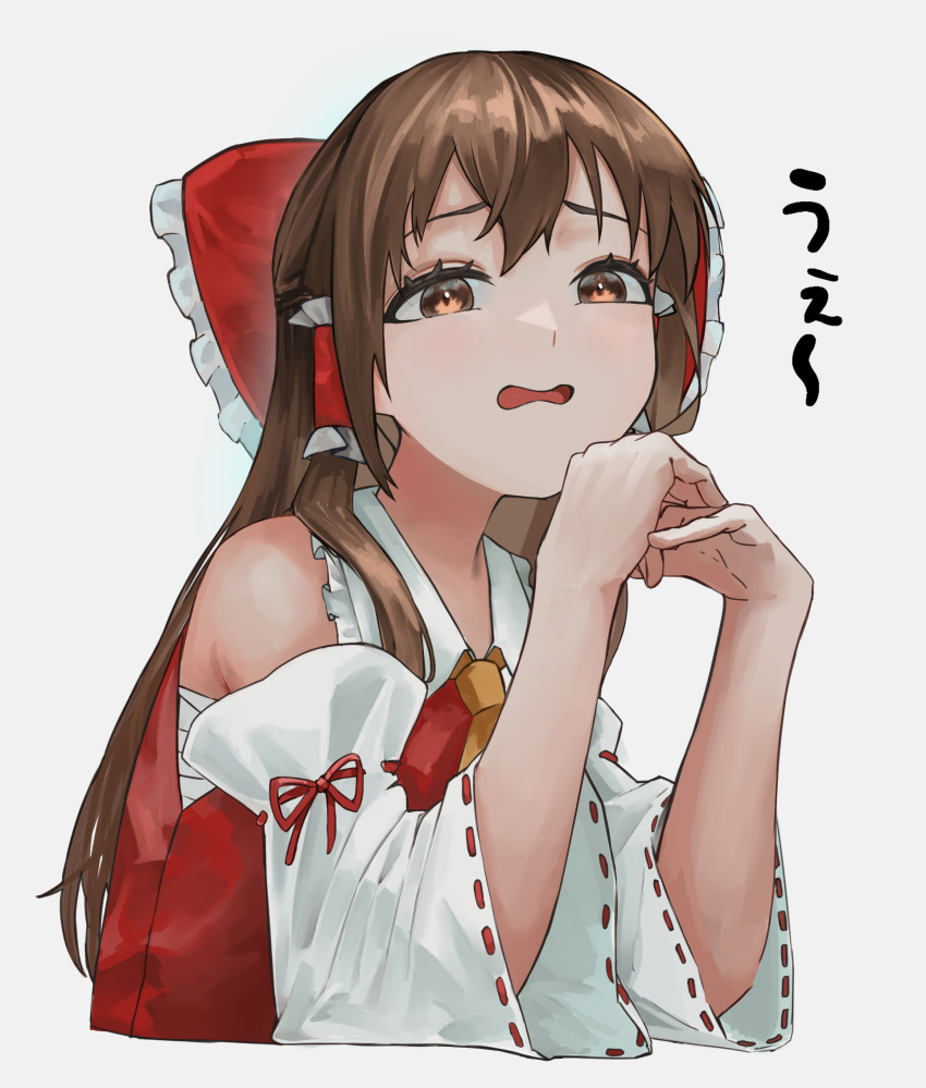 1girl, ascot, bow, brown_eyes, chest_sarashi, dedemaru, detached_sleeves, frilled_bow