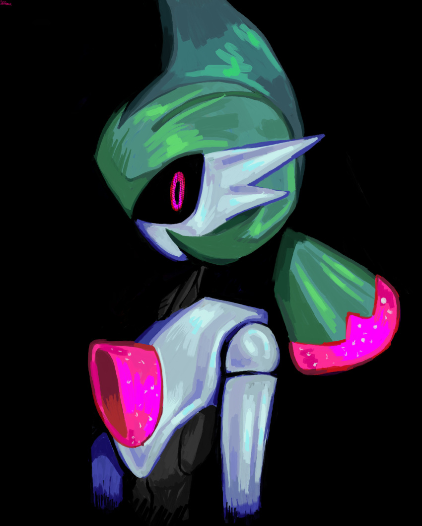 absurdres, armor, black_background, highres, iron_valiant, joints, looking_at_viewer, low_twintails