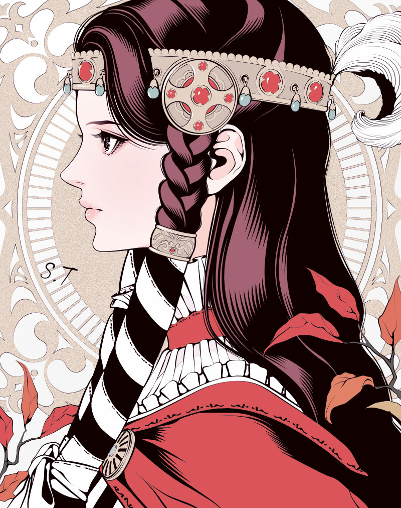 1girl, berserk, braided_sidelock, brown_eyes, brown_hair, capelet, charlotte_(berserk), closed_mouth