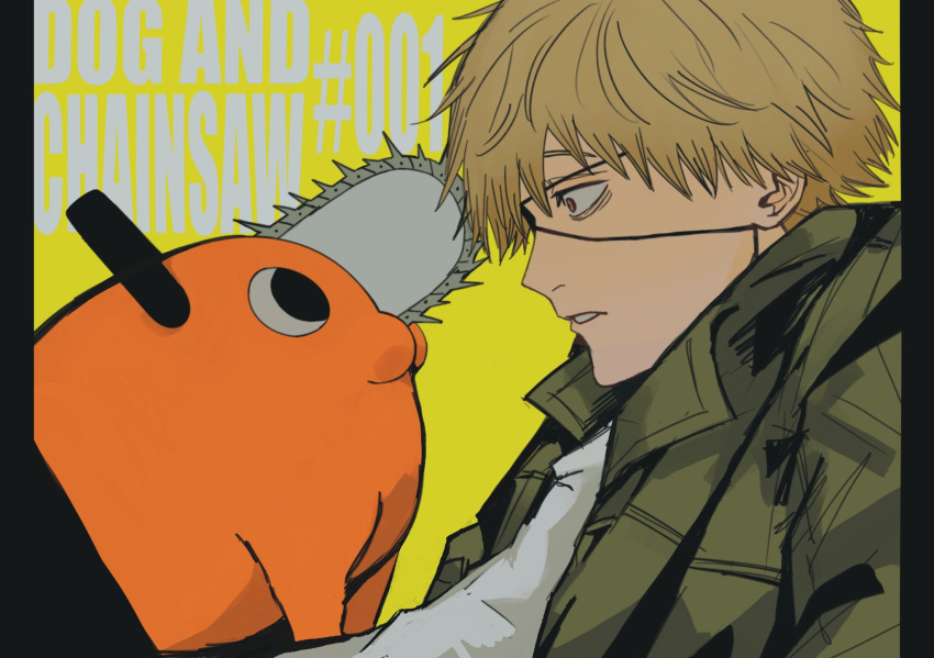 1boy, blonde_hair, chainsaw_man, commentary, denji_(chainsaw_man), emzok, eyepatch, green_jacket