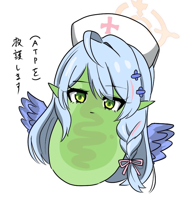1girl, angel_wings, biology, blue_archive, blue_hair, blue_wings, braid, cell_(biology), chibi, chibi_only, closed_mouth, commentary, educational, feathered_wings, golgi_apparatus, green_eyes, guratan366, hair_over_shoulder, halo, hat, long_hair, membrane, mine_(blue_archive), mini_hat, mini_top_hat, mitochondria, nurse_cap, pointing_out_the_details, pointy_ears, pun, revealing_layer, science, single_braid, smile, solo, top_hat, translated, wings, yellow_halo