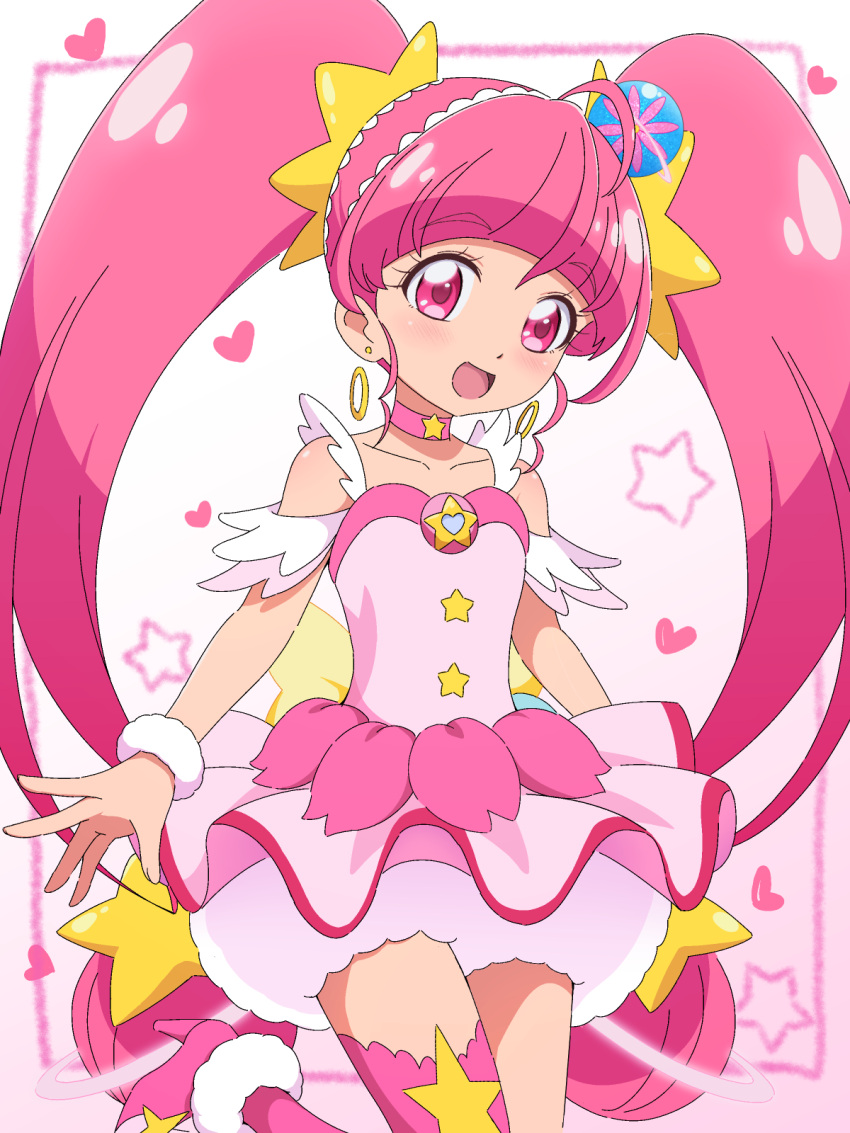 1girl, :d, ahoge, arched_bangs, asymmetrical_legwear, back_bow, blush, boots