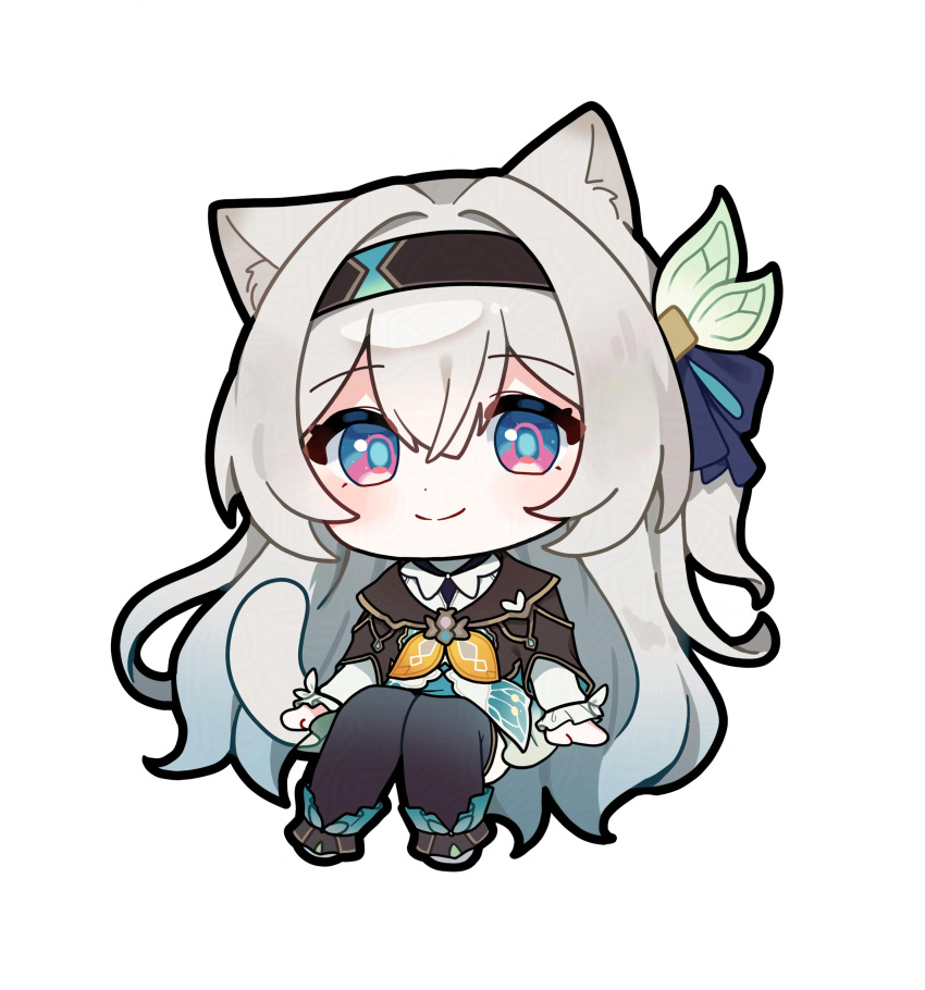1girl, absurdres, animal_ears, black_hairband, blue_pupils, cat_ears, cat_girl, chibi