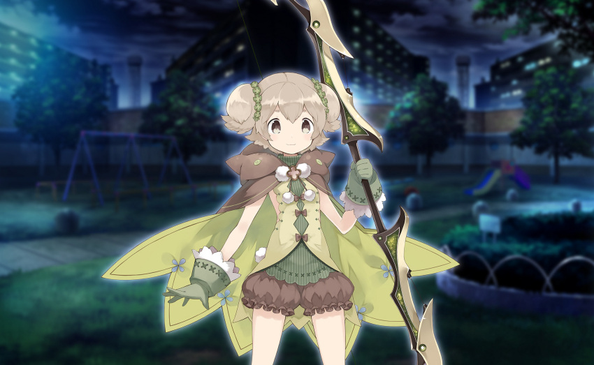 1girl, aino_mito, animal_ear_hood, animal_ears, apartment, artist_request, bow, bow_(weapon)