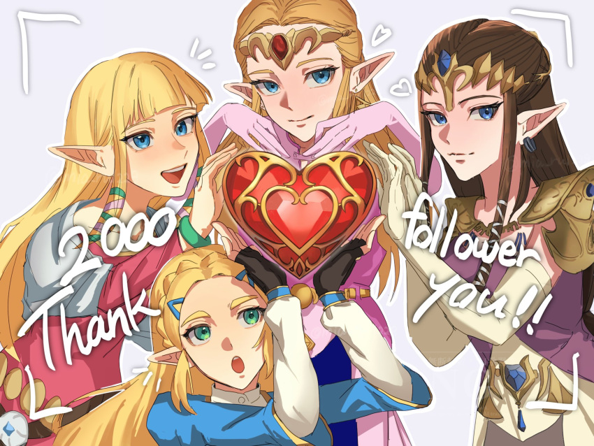 4girls, armor, black_gloves, blonde_hair, blue_eyes, braid, brown_hair, crown_braid